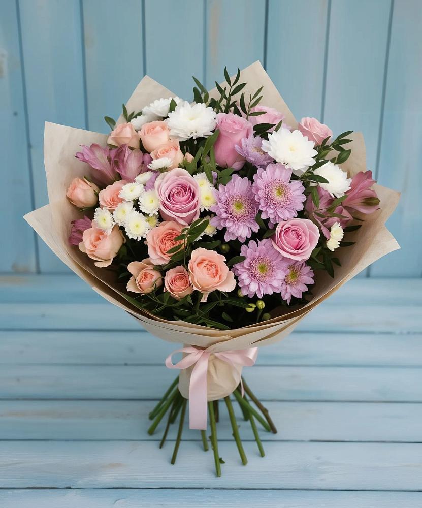 Букет цветов из: Хризантемы, Розы и Альстромерии в Вилюйске
