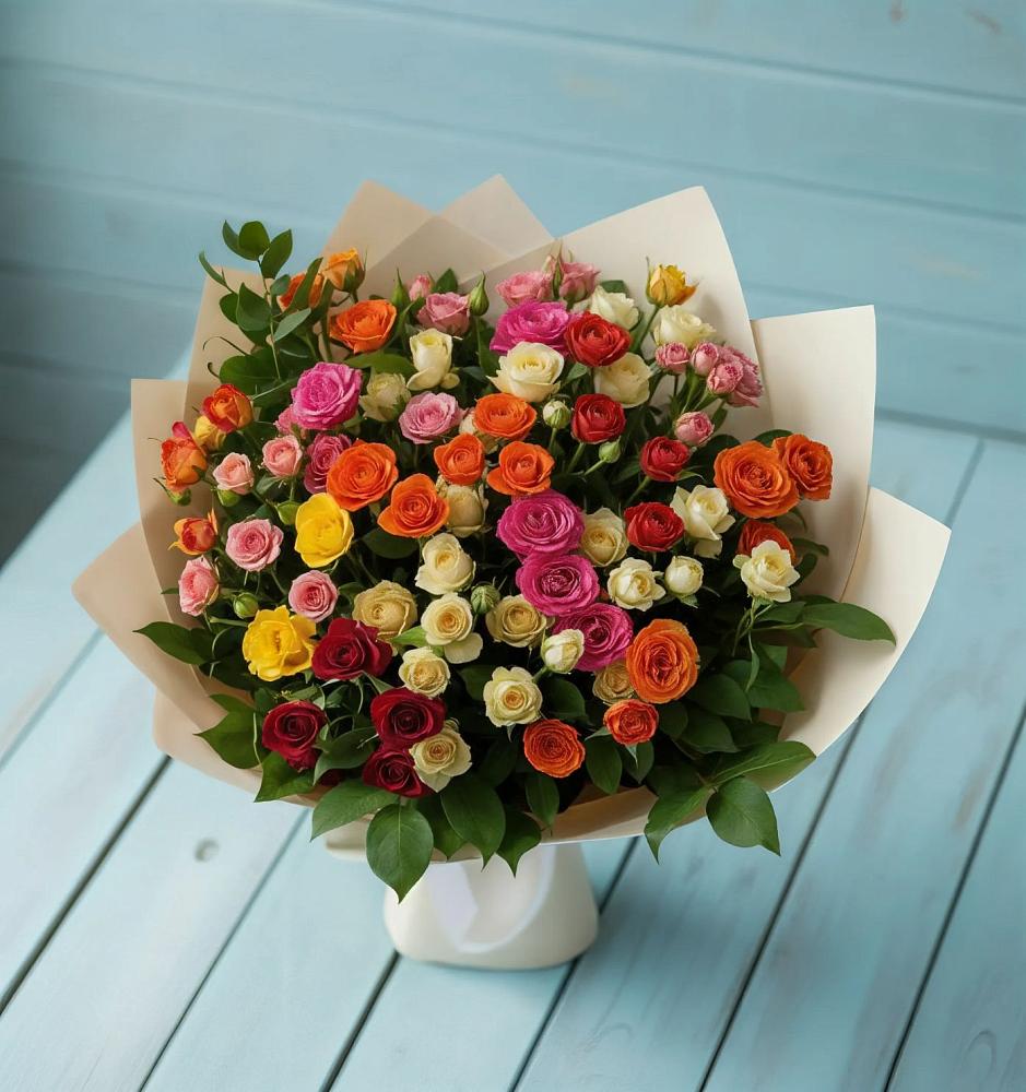Букет Микс из разноцветных кустовых роз в Вилюйске