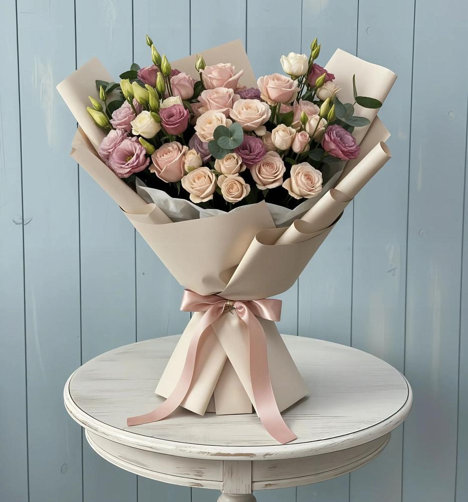 Букет цветов из: Розы и Лизиантусы в Вилюйске