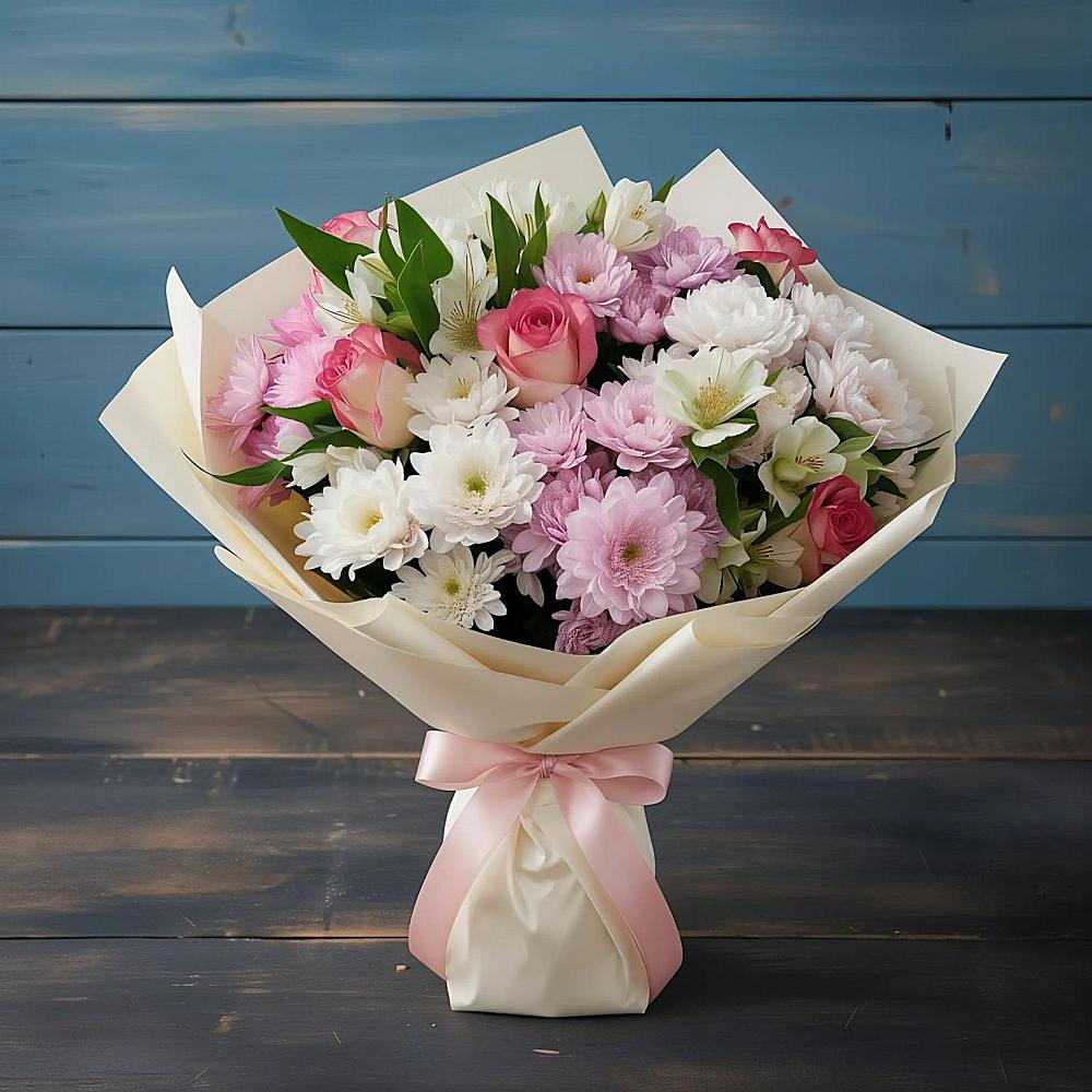 Букет цветов из: Хризантемы, Альстромерии и Розы в Вилюйске